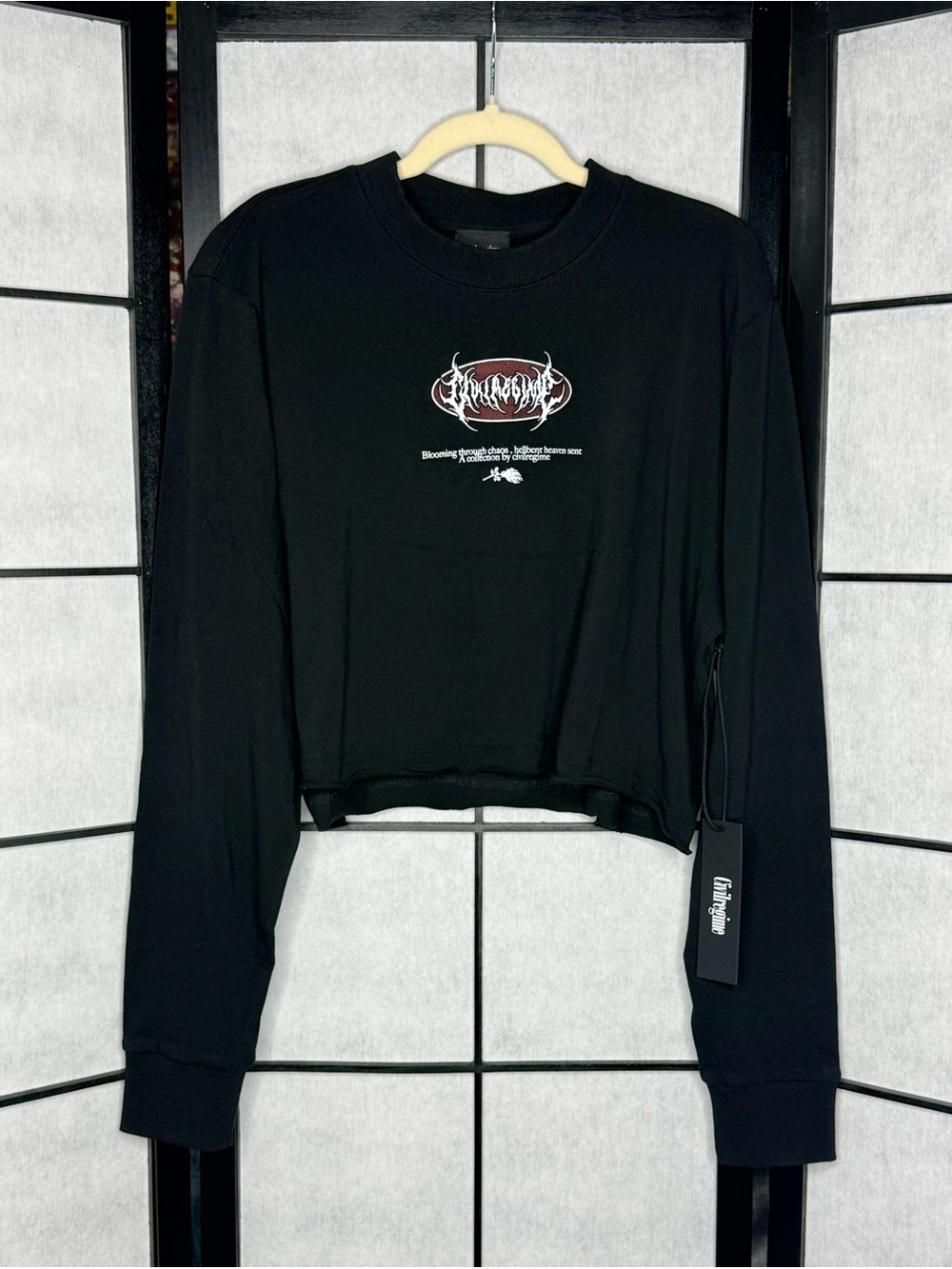 Civil Regime Black Roses From Concrete Cropped Sweatshirt Size M NWT